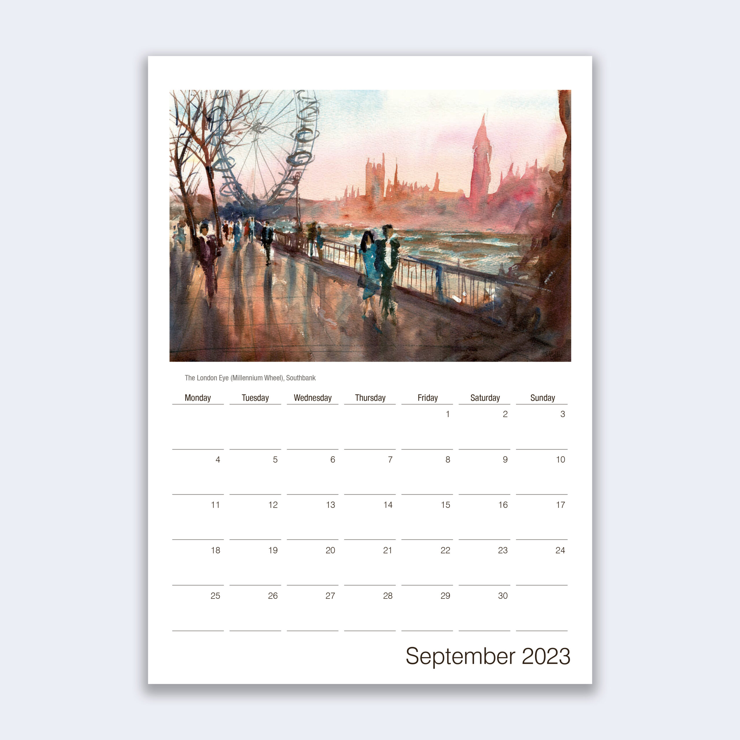 2023 London Calendar - Wall calendar with London paintings by J. Hollis