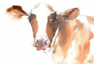 Painting of a brown cow