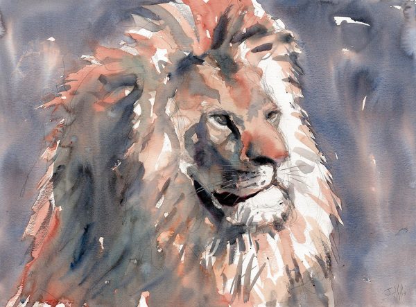 Lion painting the lion has a big wild mane