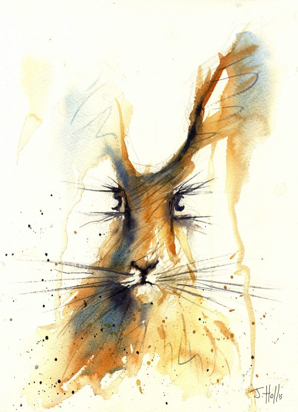Hare painting of a hare head in watercolour